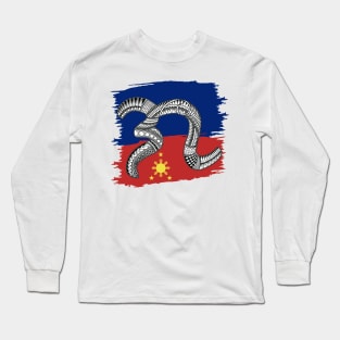 Philippine Flag Tribal line Art / Baybayin word GA Long Sleeve T-Shirt